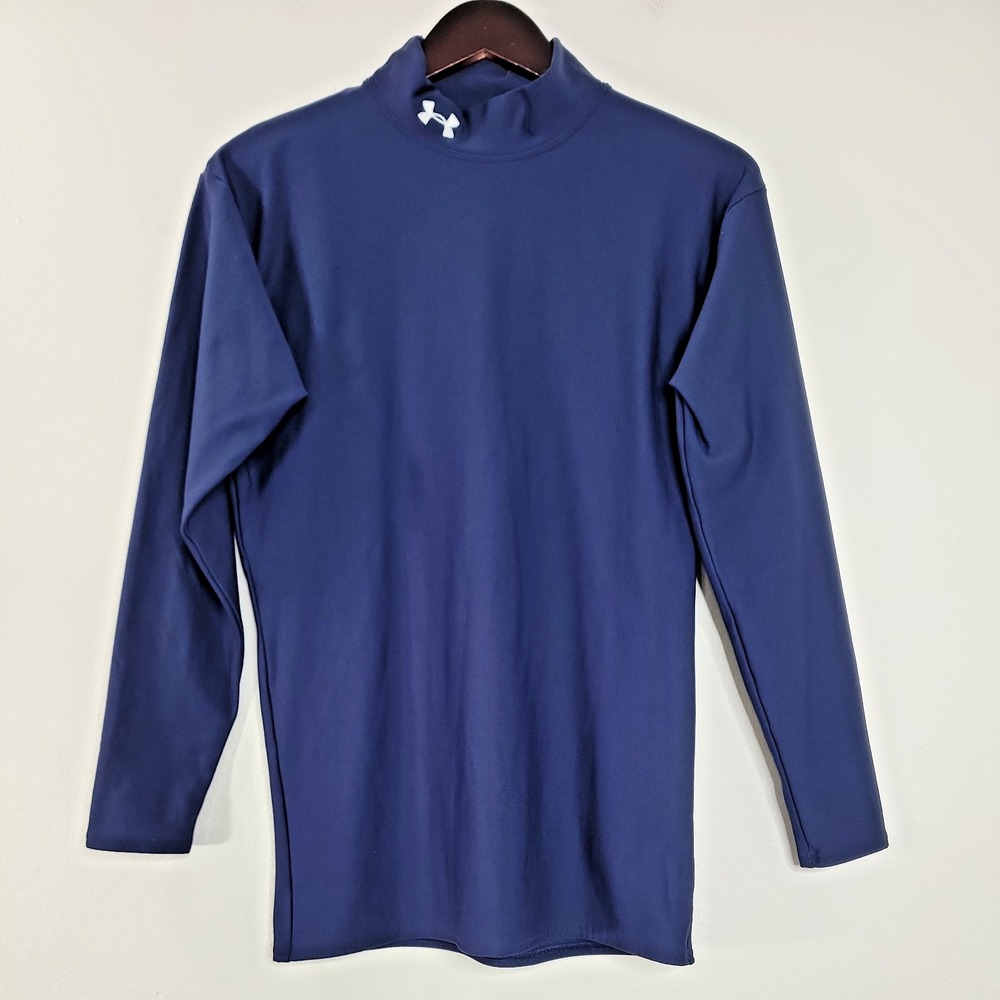 Under Armour Mens XL ColdGear Compression Mock Neck Base Layer Shirt Navy